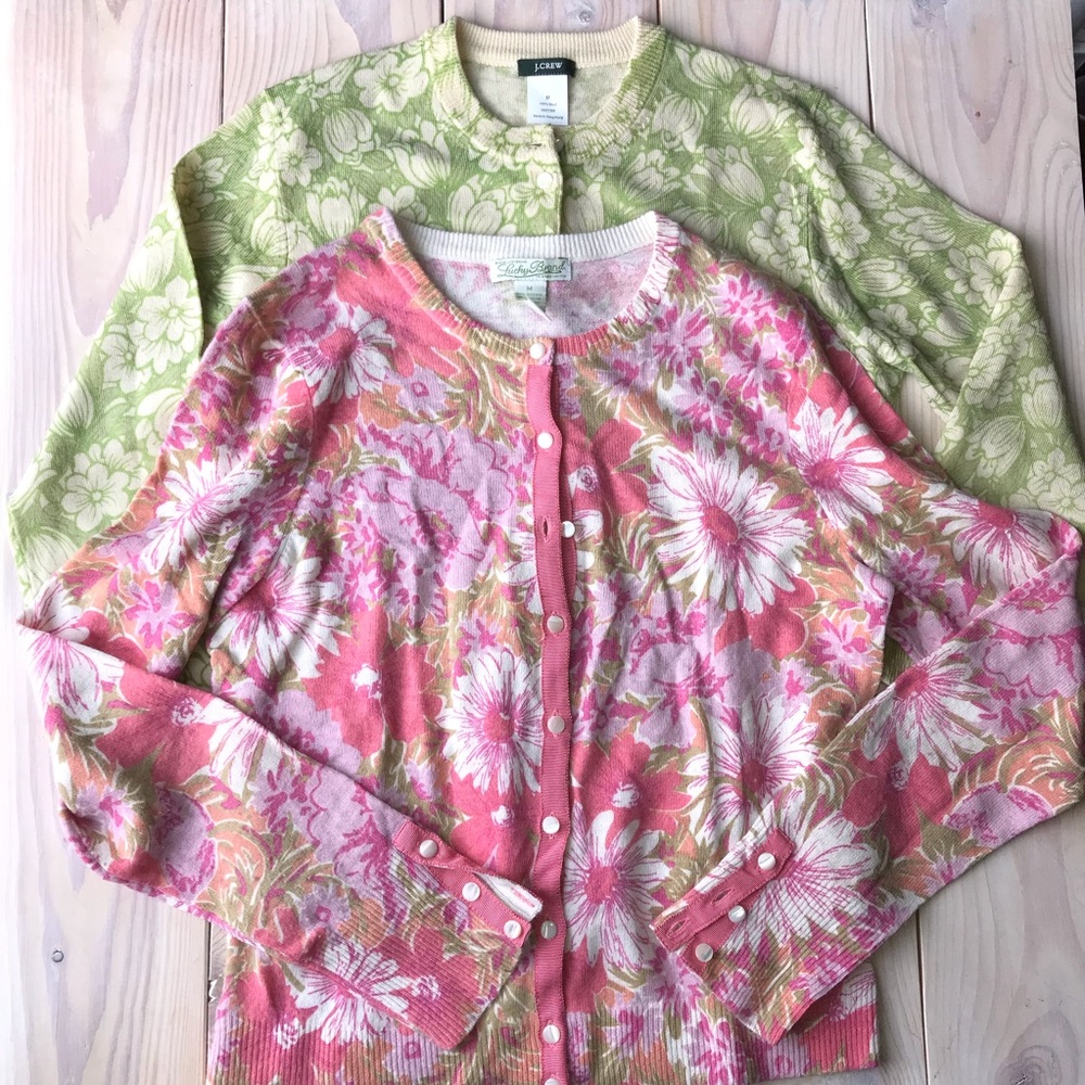 2 Wool Blend Floral Patterned Cardigan Sweaters